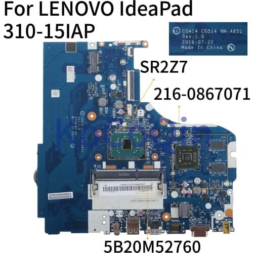 KoCoQin Laptop motherboard For LENOVO IdeaPad 310-15IAP N3350 Mainboard CG414 CG514 NM-A851 5B20M52760 SR2Z7 216-0867071