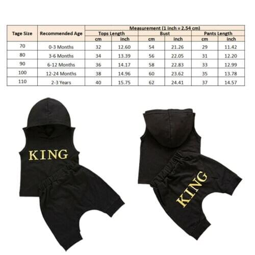 Toddler Baby Boys Summer Hooded Outfits Clothes Casual KING Vest Shorts 2PCS Set