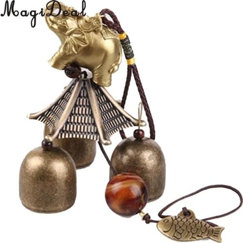 MagiDeal Chinese Elephant Fish Metal Bell Lucky Feng Shui Hanging Charm Wind Chime Antique Windchime Copper Metal Wind Bell