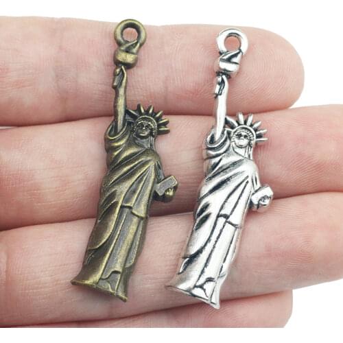 High Quality 20 Pieces/Lot 48mm*13mm Antique Silver plated Or Antique Bronze American Statue Of Liberty Metal Charms For Jewelry