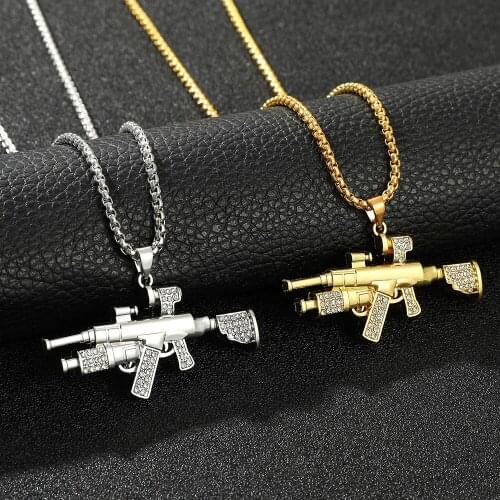 2021 Fashion Gun Pendant Necklaces Crystal Metal Gold&Silver Color Necklace Punk Chains Jewelry Accessories Gift For Men