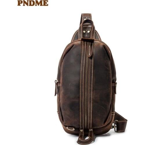 Vintage genuine leather large-capacity mens chest bag casual high-quality crazy horse cowhide daily shoulder messenger bags