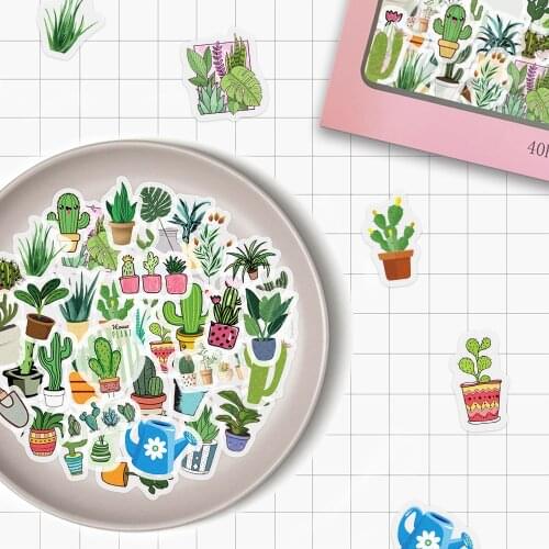 VANMAXX 40 PCS Lovely Potted Plants Cartoon Scrapbooks Washi Stickers Waterproof Decal for Diary Stationery Album Kids Sticker