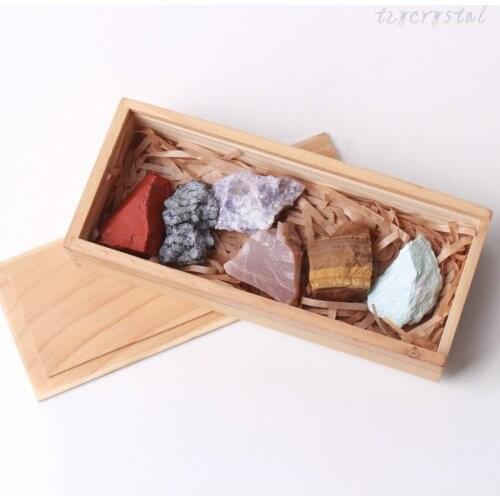 Rough Gemstone Crystal Specimen Wooden Box Gift Collection