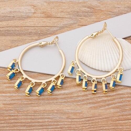 New Fashion Black Blue Red Cubic Zirconia Earrings Big Dangle Circle Hoop Earrings For Women Girls Birthday Charm Jewelry Gift