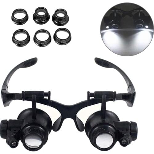New Headband LED Light Glasses Magnifier 10X 15X 20X 25X Dual Eye Loupe Lens for Watchmaker Jewelry Optical Lens Glass Magnifier