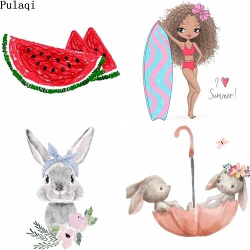 Pulaqi Fruit Patch Easter Rabbit Egg Vinyl Heat Transfer Patch Iron on Transfers for Clothes T Shirt DIY Watermelon Washable