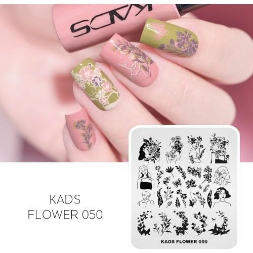 KADS Stamping Plate Flower 050 Nail Art Stamping Plates Butterflies Girls Wildflowers Design Template Stencil for Nail Polish