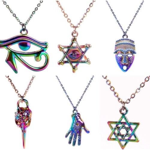 Vintage Turkey Evil Eye Star Pentagram Charms Necklaces Handmade Viking Eagle Head Chain Choker Women Gift Jewelry Making Diy