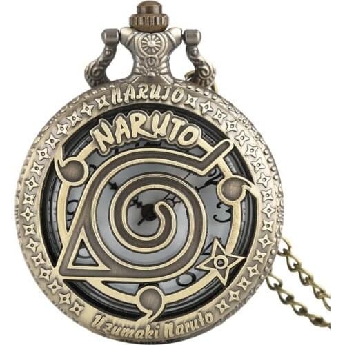 Vintage Copper Pocket Watch NARUTO Quartz Analog Hollow Bronze Fob Watches Retro Necklace Mens Kids Birthday Souvenir Gifts 2020