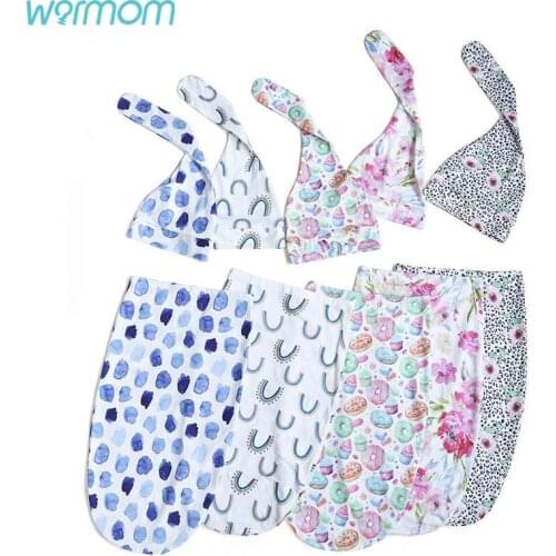 Warmom Lovely Baby Newborn Photography Props Printed Sleeping Bag With Headband Baby Hats Infant Toddler Head Warmer Accessories