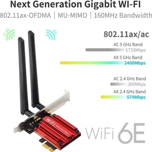 Wi-Fi 6E Intel AX210 Bluetooth5.2 Wireless Wifi PCIe Adapter 2.4/5/6GHz 5374Mbps Wifi Network Card MU-MIMO 802.11ax Windows 10