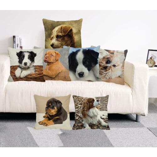 XUNYU Cute Puppy Pillow Cover 45x45cm Cushion Covers Linen Pillow Case Home Decor Throw Pillowcase B0039