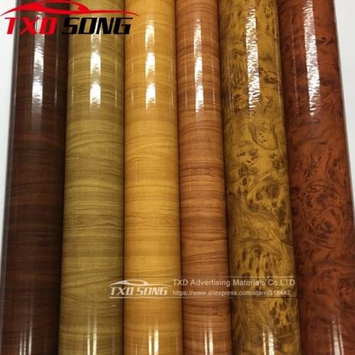10/20/30/40/50CMX152CM High Glossy Wood Grain Car Interior DIY Vinyl Sticker Decal Wrap Film