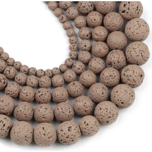 YHBZRET Brown Rubber Natural Lava Stone Beads Volcanic 4/6/8/10/12MM Round Spacer Loose beads for Jewelry making DIY bracelet