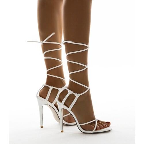 2021 New Shoes Woman Sexy Narrow Band Square Toe Fashion Cross-Strap Gladiator Sandals Black High Heels Ladies Shoes