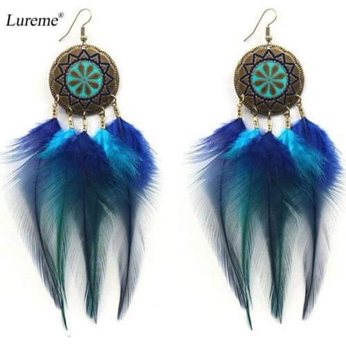 Lureme New Design Bohemia Blue Gradient Feather Tassel Dangle Earrings for Women Party Jewelry (er005701)