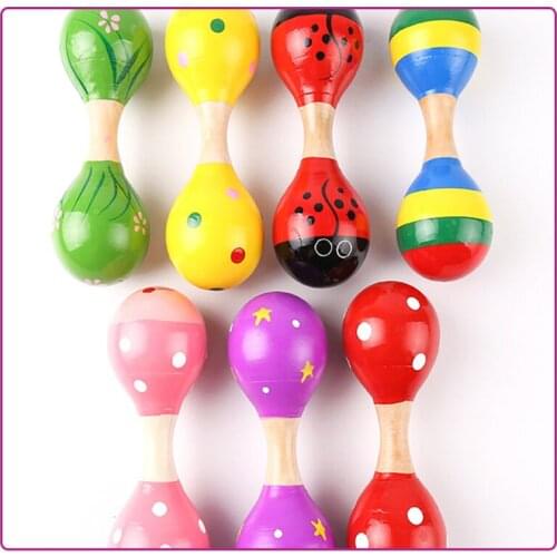 1pc Childrens Wooden Colorful Ball Toys Double Head Sand Hammer Rattle Musical Instrument Percussion Infant Toys For Baby Kids