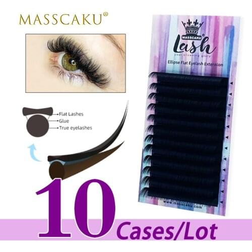 10case/lot MASSCAKU sell 8-18mm & mix matte flat ellipse lashes extension 100% handmade natural flat eyelash supplies maquiagem