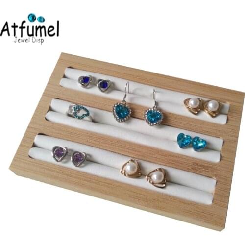 3 Slot Bamboo Earring Jewelry Holder Stud Display Case Bangle Ring Storage Tray Bracelet Organizer Container