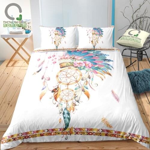 BOMCOM Digital Printing Bedding Set Dream Catcher War Bonnet Tribal Chief Headdress Duvet Cover 100% Microfiber