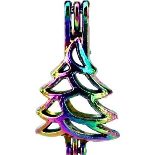C281 5pcs/lot Rainbow Color 29mm Christmas Tree Pearl Beads Cage Locket Pendant Pearl Locket Fairytale Party