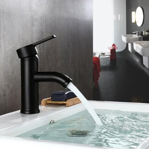 Black Stainless Steel Paint Faucet Bathroom Basin Sink Faucet Hot Cold Mixer Single Hole Tap