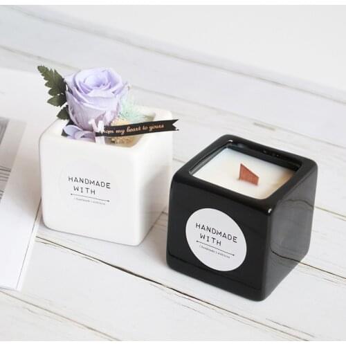 DIY Empty Candle Cup Black White Wax Container Candle Ceramic Candle Cup Candlestick Aromatherapy Happy Birthday Candles Jars