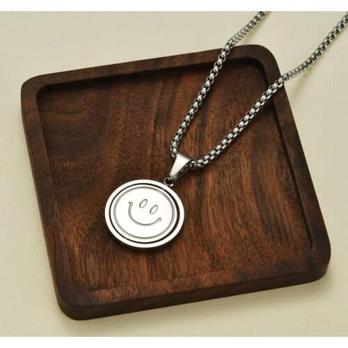 Double Sided smiley face pendant Necklaces For Women Korean Jewelry Rotatable Street stainless steel Couple Face Expression