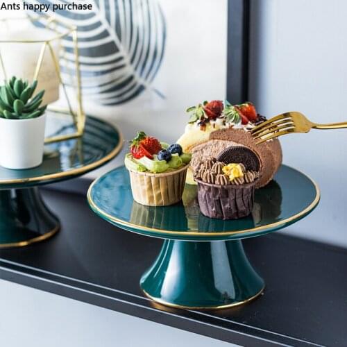 European Ceramic Cake Stand Phnom Penh Cake Pan Round Green High Foot Banquet Exhibition Hall Display Stand Fruit Sushi Dish