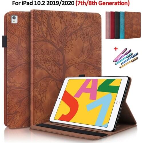 Emboss Tree Leather Flip Case for iPad 10.2 2020 2019 Cover Wallet Tablet Funda for iPad 7 8 7th 8th Generation Case Coque+Gift