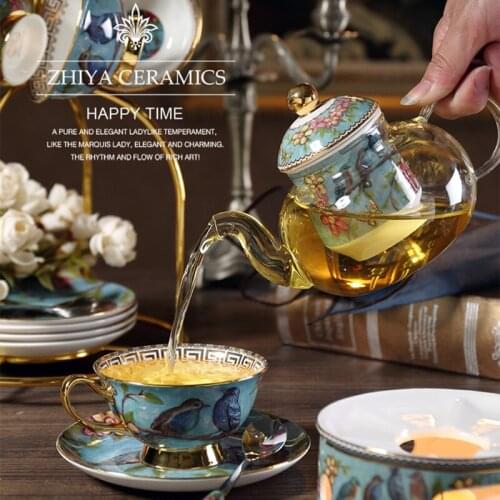 Кружка Teacups With Gold Handgrip Afternoon Tea Set With European-Style Light Luxury Bone China Flower Tea Cup Fruit Glass Pot