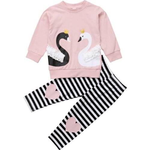 Lioraitiin Fashion Swan Baby Girls Outfit Long Sleeve Cotton Top T-shirt+Pants Set Toddler Autumn Clothes Tracksuit UK