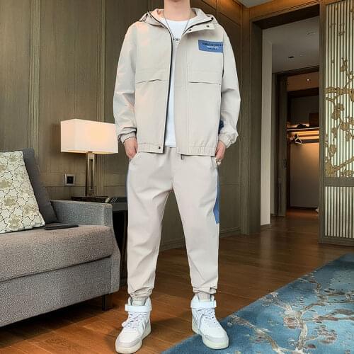 Mens Korean Streetwear Sets Sportswear Tracksuit Men Patchwork Hip Hop Jacket Sweatpants Jackets Joggers Suits Men