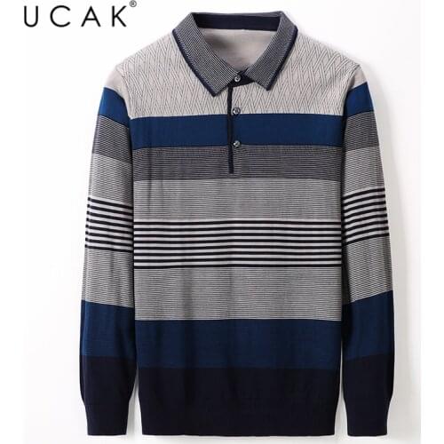 UCAK Brand Casual Turn-down Collar Sweaters Men Clothes Streetwear Fashion Long Sleeve Sweater Pullover Homme Clothing U1073