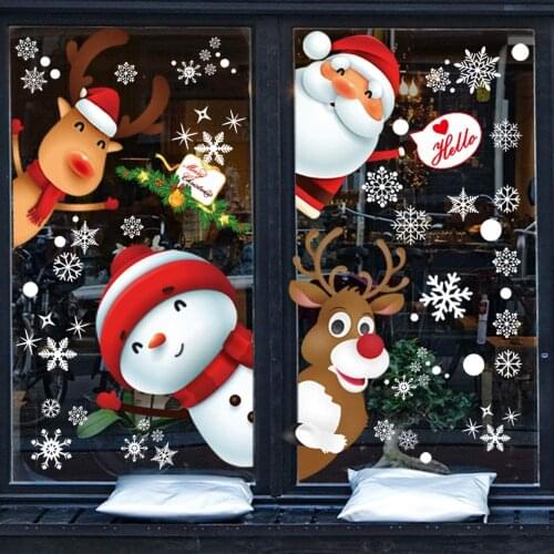 2sheets Christmas Windows Sticker Santa Claus Lovely Deer Snowman Small Gifts Christmas Decals Stickers Used for Xmas Decortion