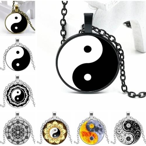 2020 New Yin Yang Tai Chi 3 Color Necklace Glass Convex Personality Pendant Necklace Gift Wholesale