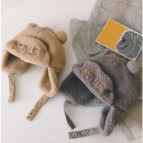 2021 Winter New Arrival Girls Fashion Letter Hat Kids Warm Fleece Hats Winter Hat for Kids