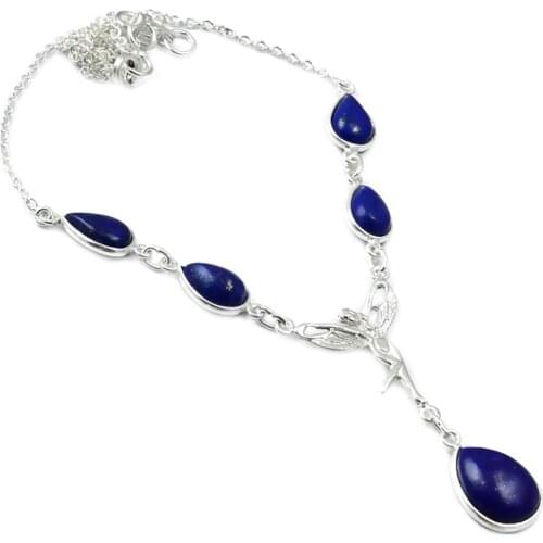 Genunie Lapis Lazuri Necklace 925 Sterling Silver, 45.5 cm, MHBNE0131