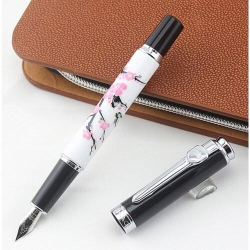 Jinhao 8802 Luxury Fountain Pen/Ballpoint Pens 0.7mm Metal+Ceramics Plum Flower Blue & Black ink For Business Office Gift Pen