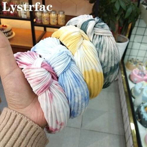 Lystrfac New Tie-dye Folds Hairband for Women Girls Soft Rainbow Knot Headband Ladies Headwear Gradient Color Hair Accessories