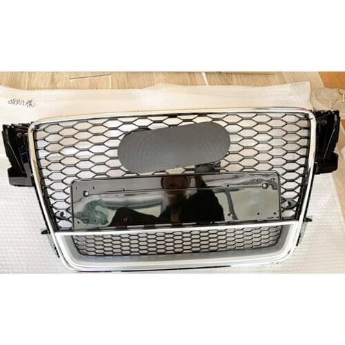 For RS5 Style Front Sport Hex Mesh Honeycomb Hood Grill Chrome Gloss Black for Audi A5/S5 B8 2008-2011 For Quattro Style