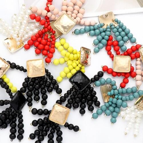 New Arrivals Statement Long Wooden Beaded Chain Drop Earrings High Quality Fashion Trend Jewelry Accessories For Women Wholesale
