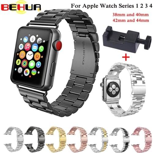 Stainless Steel Replacement Band with Buckle Adapter Strap For Apple Watch series 1/2/3/4 Band 38mm 42mm 40mm 44mm Link Bracelet