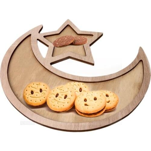 Islam Eid Ramadan Mubarak Snack Plate Dessert Dish Rustic Wooden Dinner Plate Eid Ramadan Food Serving Tray Home Decoration