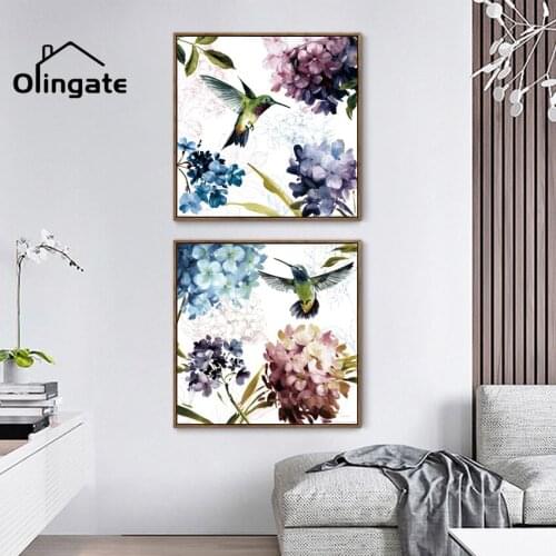Hummingbird Decoration Collecting Beautiful Flowers Canvas Painting Poster Art Picture One Piece Living Room Home Decor