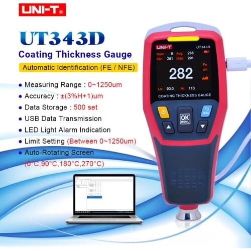UNI-T UT343D Digital Coating Thickness Gauge Car Paint Thickness Meter Paint Thickness Tester with USB Data Function 0-1250um