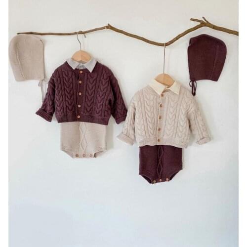 Knitted Baby Clothes Winter Baby Romper Set Newborn Baby Cardigan Coat Fleece Toddler Boys Jumpsuit With Hat Cotton Overalls