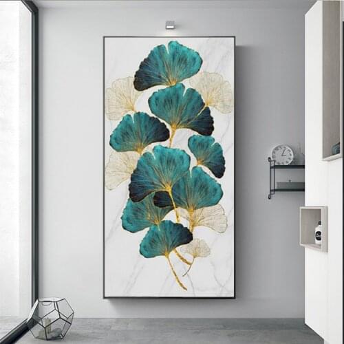Green Golden Plant Leaf Abstract Poster Nordic Canvas Print Wall Art Painting Modern Picture Living Room Entrance Decoration