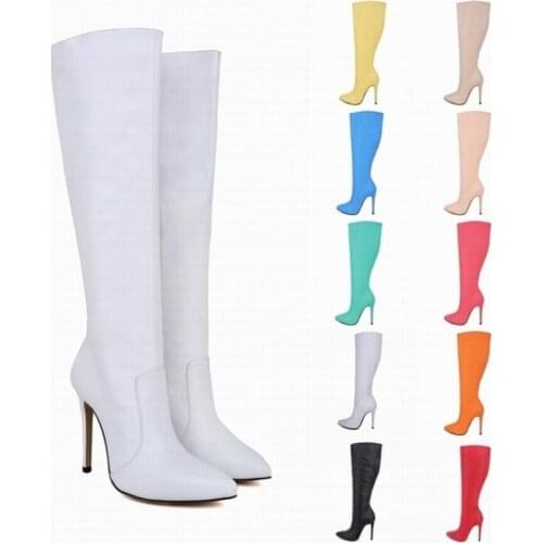 Female Motorcycle Boots Winter Boots women 50CM Knee-High Basic Round Toe High 10CM Thin Heels Solid women boots